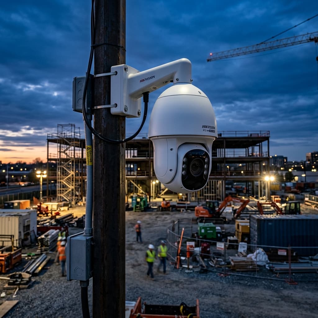 Professional PTZ camera mounted for wide-area surveillance coverage